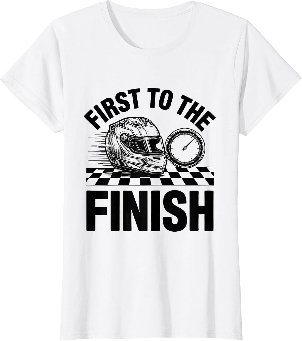 First To The Finish Racing Fan Checkered Flag Motorsport T-Shirt - White