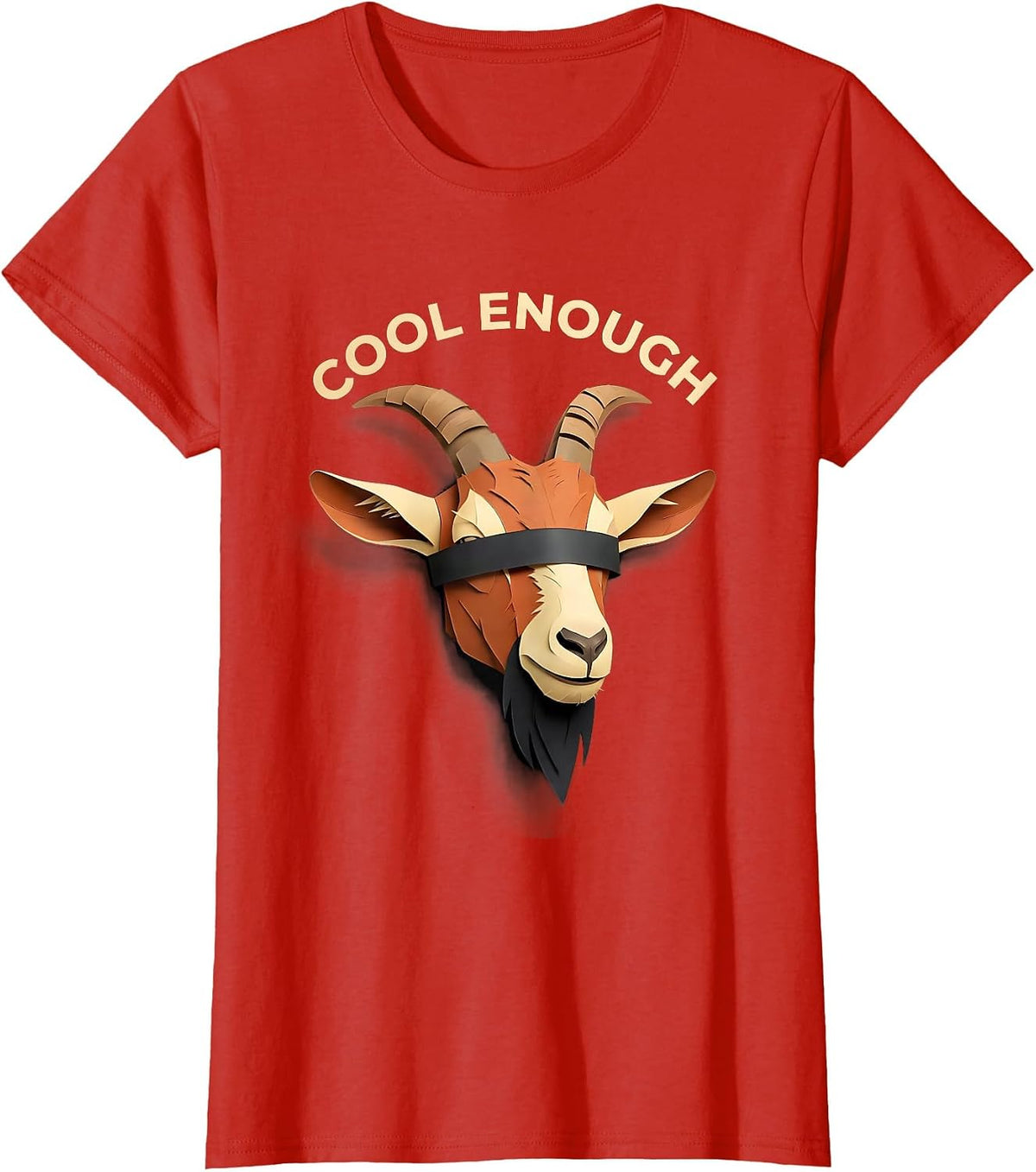 Women's Cool Enough Paper Cutout Goat Head Humor Novelty Animal T-Shirt - Red