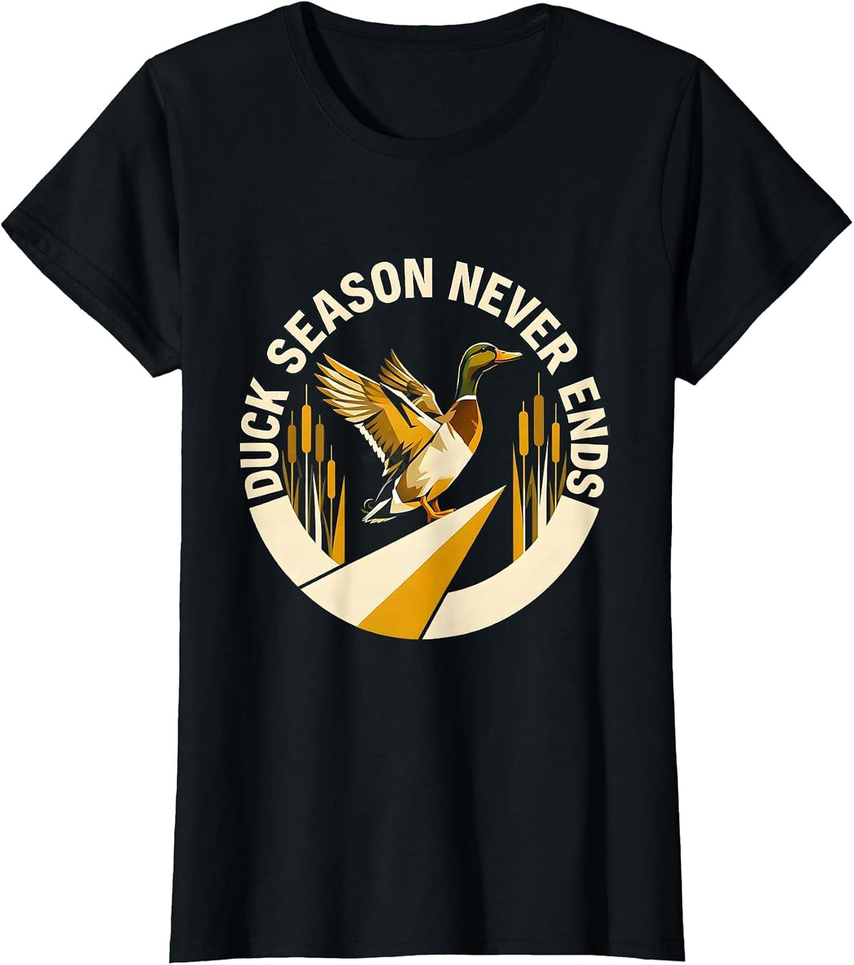 Women's Duck Camo Duck Season Never Ends Design T-Shirt - Black