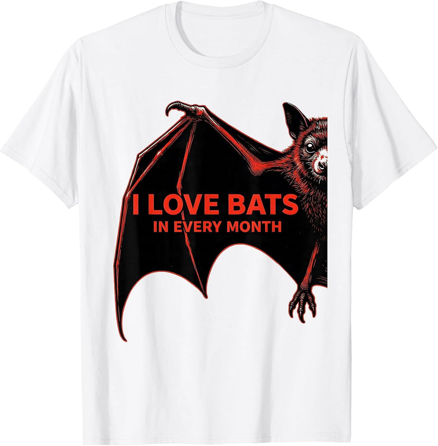 Men's I Love Bats In Every Month Vintage Bat Lover Halloween Humor T-Shirt - White