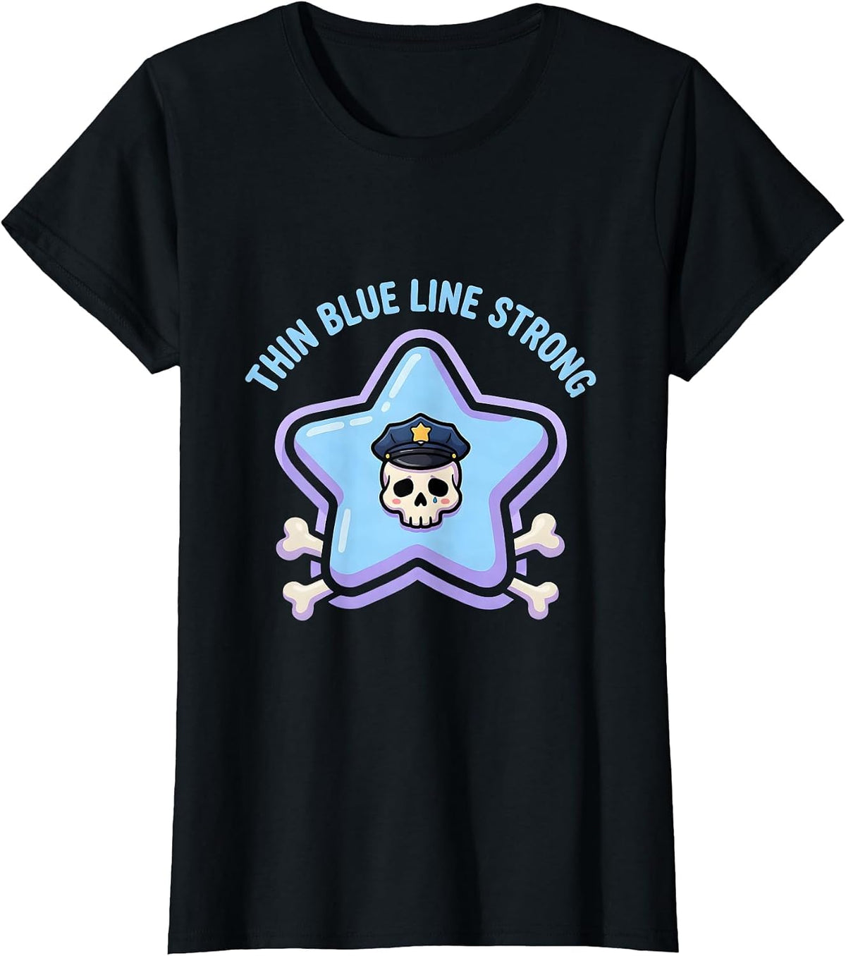 Thin Blue Line Strong Law Enforcement Design T-Shirt - Black