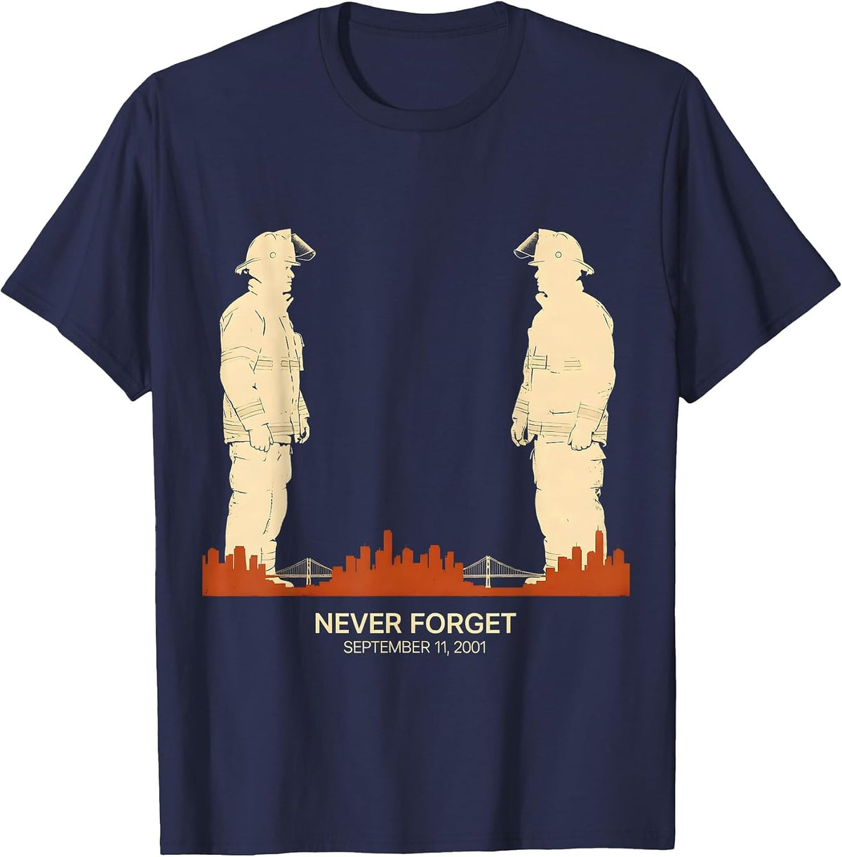 Men's Never Forget September 11 2001 Memorial Tribute Patriotic T-Shirt - Navy Blue