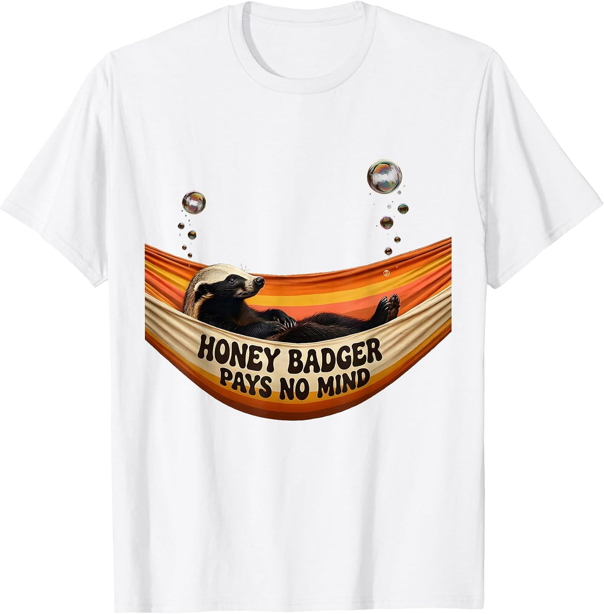 Men's Honey Badger Pays No Mind Funny Animal Humor Retro 70s T-Shirt - White