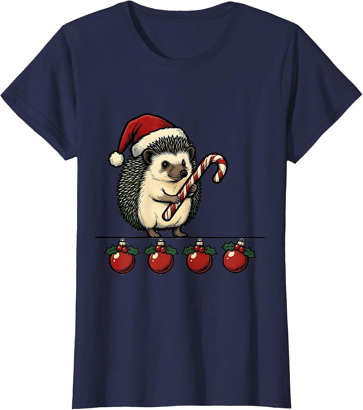 Women's Cheerful Hedgehog Holiday Pajama Family Matching Fun T-Shirt - Navy Blue