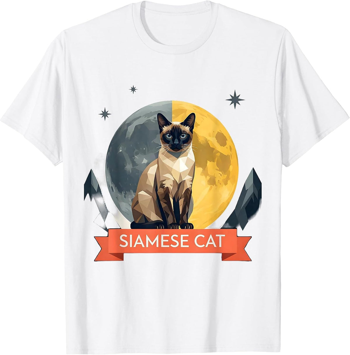 Siamese Cat Vintage Moonlit Retro Cat Portrait 90s T-Shirt - White