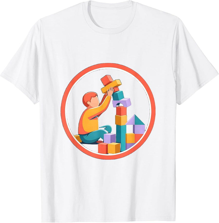 Men's Special Education Building Blocks Graphic Tee T-Shirt - White