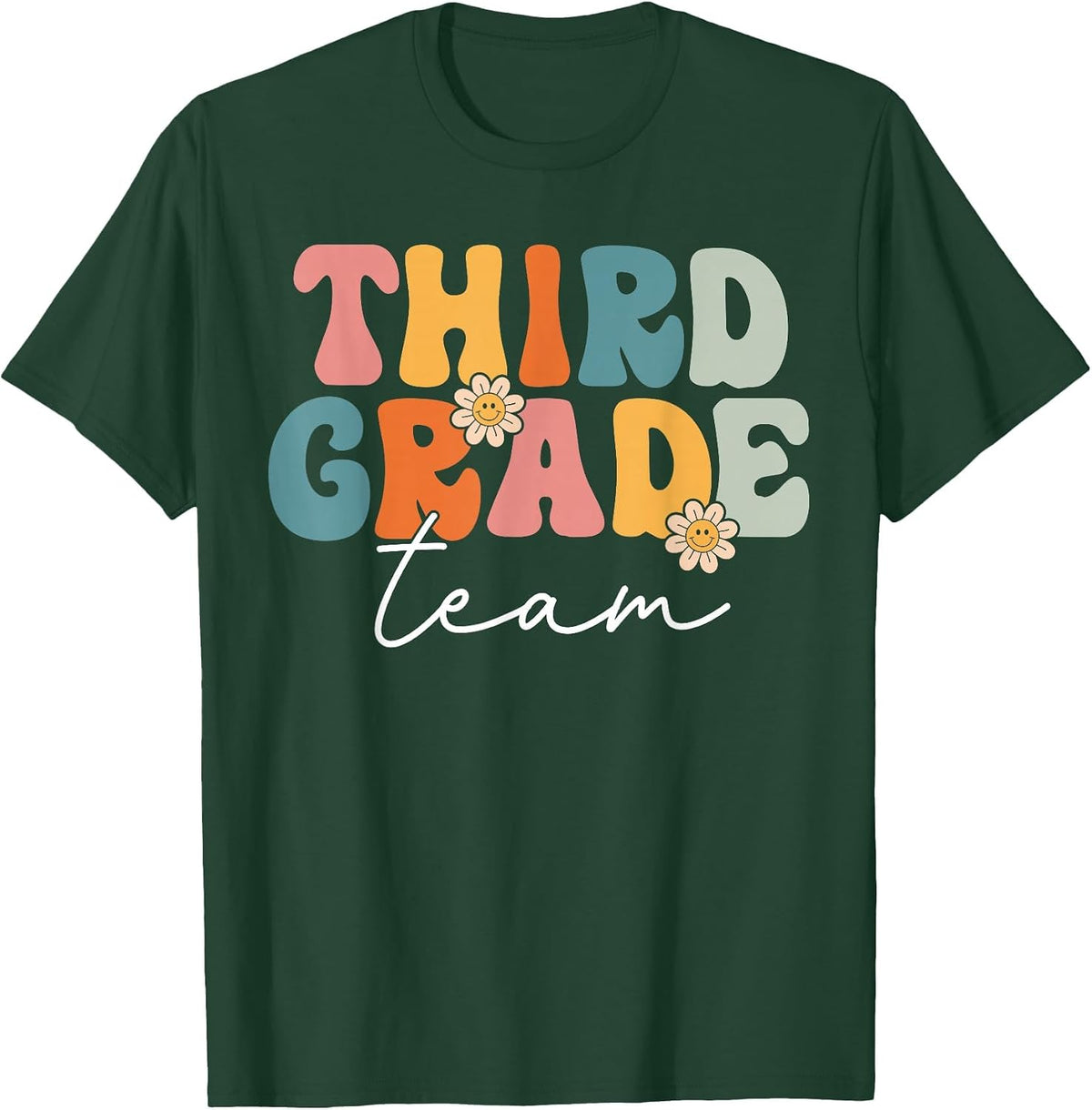 Third Grade Team Retro Groovy Back to School 3rd Grade T-Shirt - Dark Green