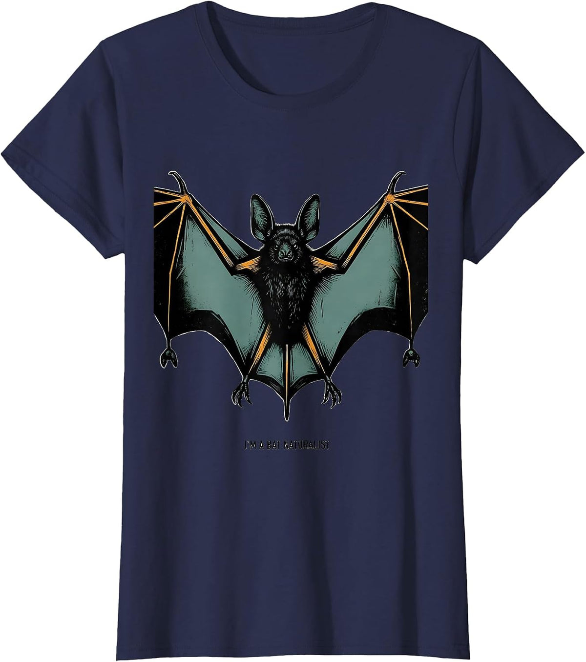 Women's I'm A Bat Naturalist Editorial Conceptual Bat Lover Wildlife T-Shirt - Navy Blue
