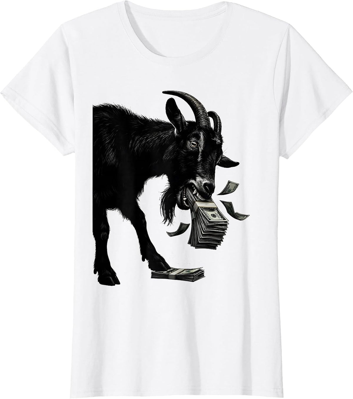 Funny Goat Eating Money Hilarious Cash Lover T-Shirt - White
