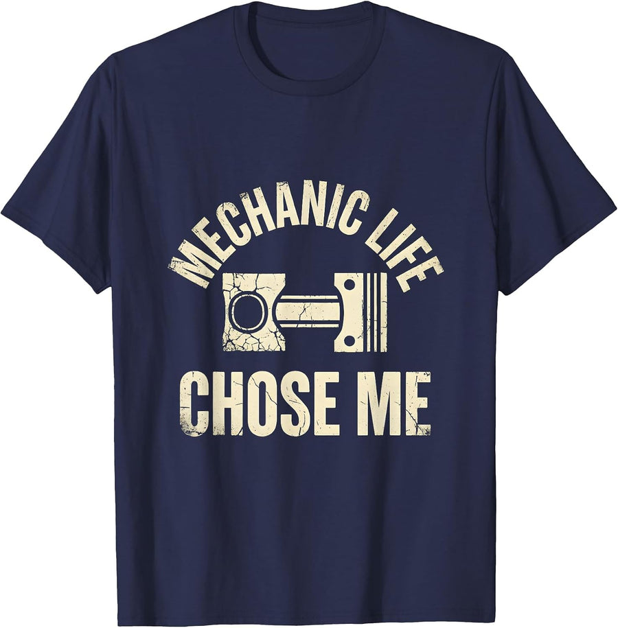 Mechanic Life Chose Me Bold Garage Design T-Shirt - Navy Blue