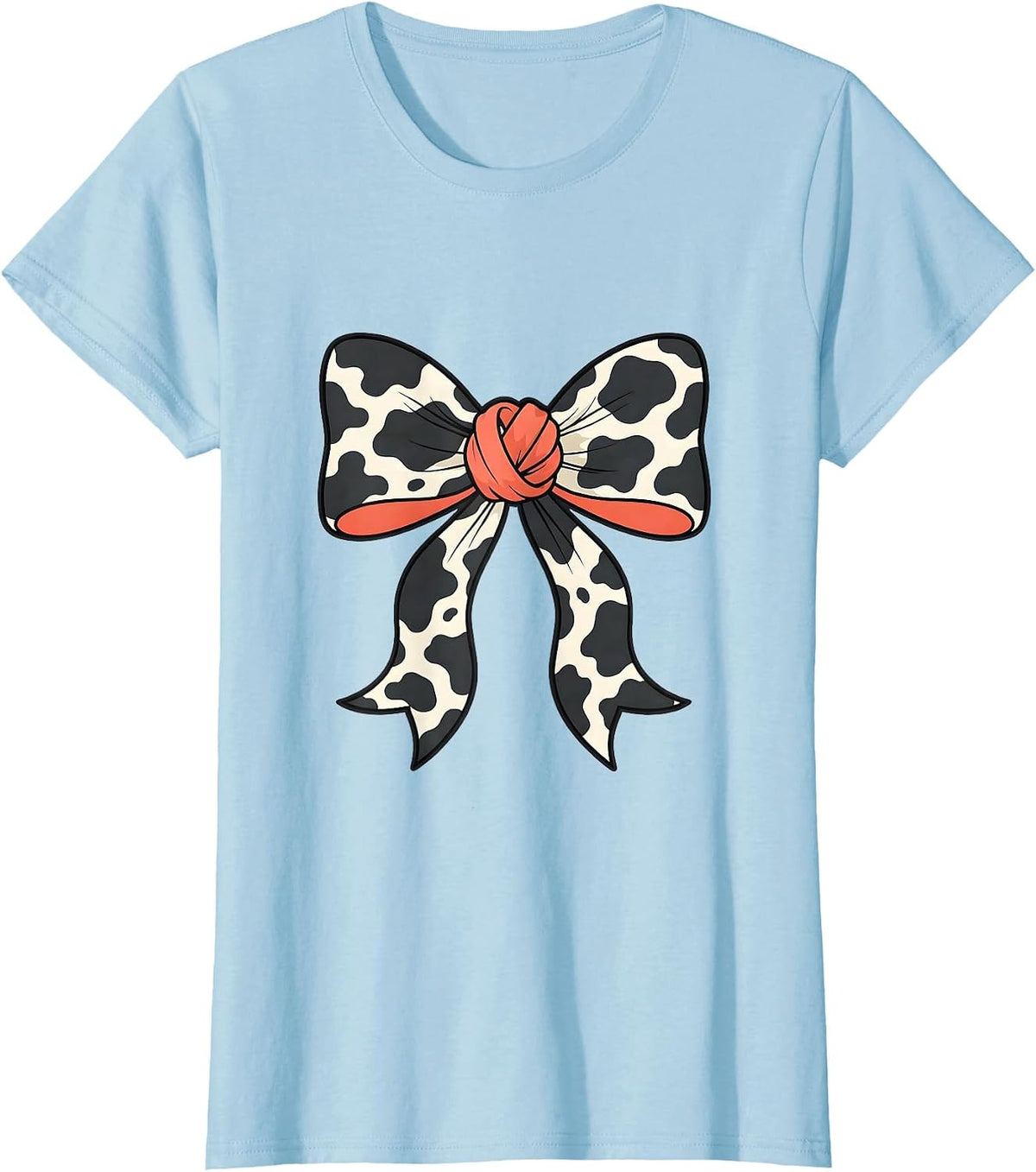 Coquette Bow Cow Print Cute Cow Lover Cow Mom T-Shirt - Baby Blue