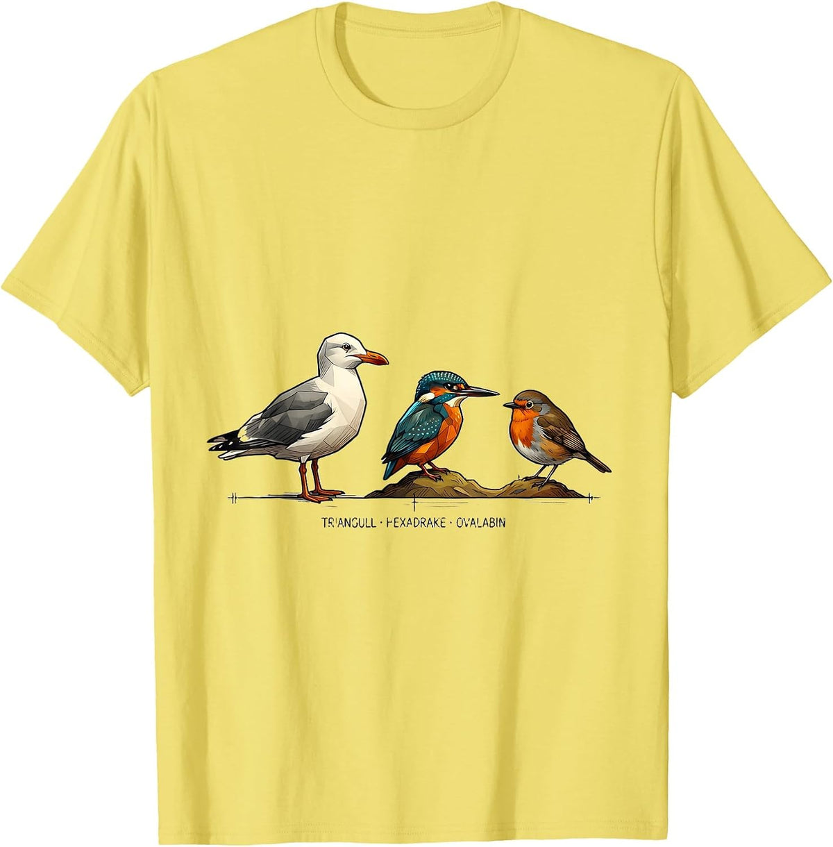 Men's Triangull Hexadrake Ovalabin Funny Bird Pun Math Teacher T-Shirt - Lemon Yellow