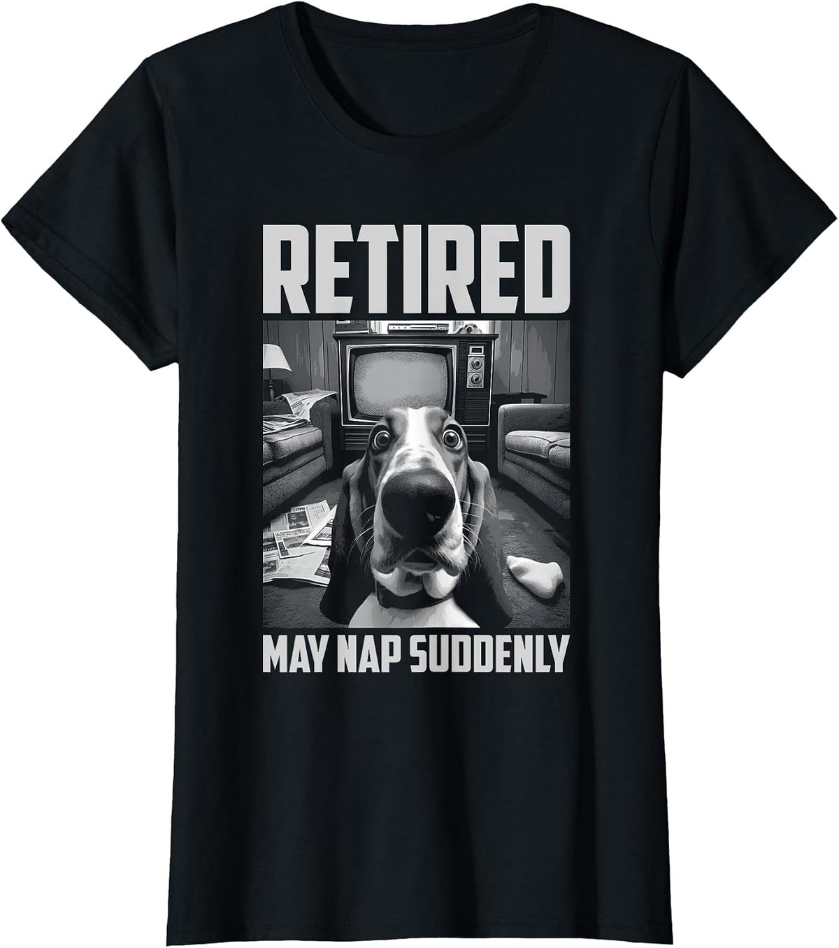 Retired May Nap Suddenly - Funny Basset Hound Dog Retirement T-Shirt - Black