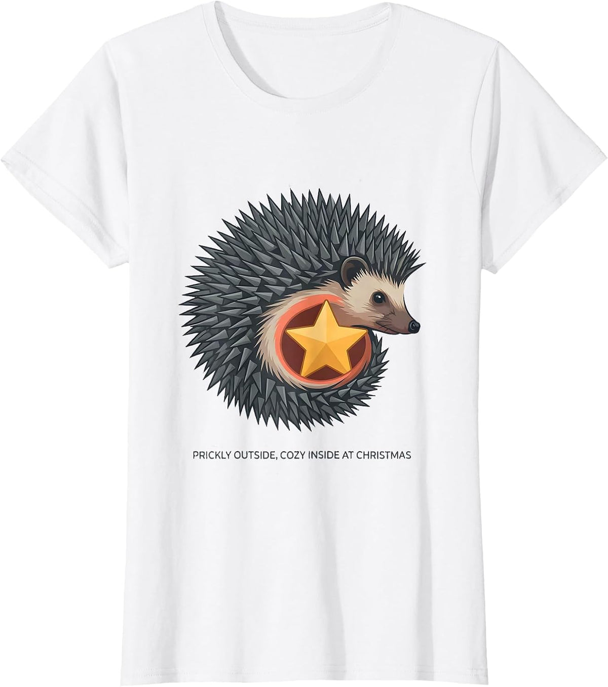 Women's Prickly Outside, Cozy Inside At Christmas Cute Hedgehog T-Shirt - White