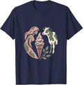 Cow Print Woman and Cow Sharing Ice Cream T-Shirt - Navy Blue