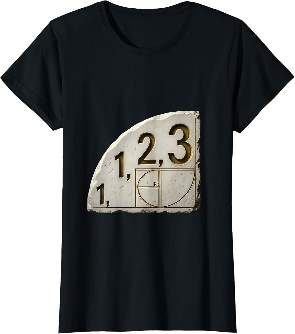 Women's 1, 1, 2, 3 Fibonacci Golden Ratio Sacred Geometry Math T-Shirt - Black
