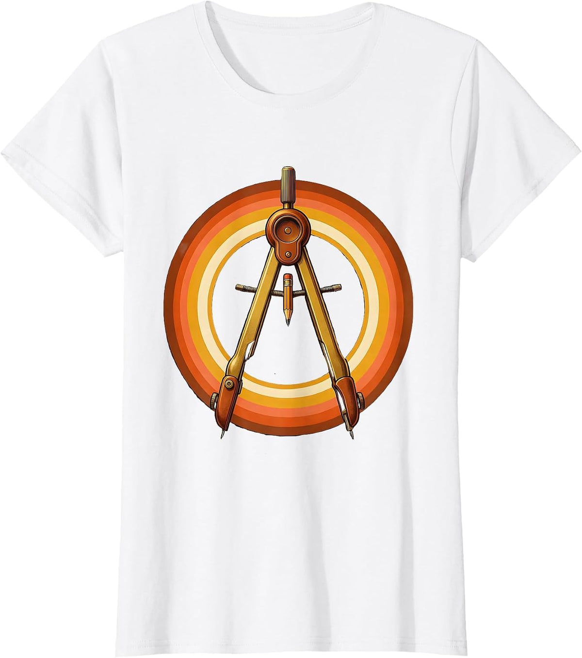 Women's Compass Drawing a Circle Geometry Art Design T-Shirt - White