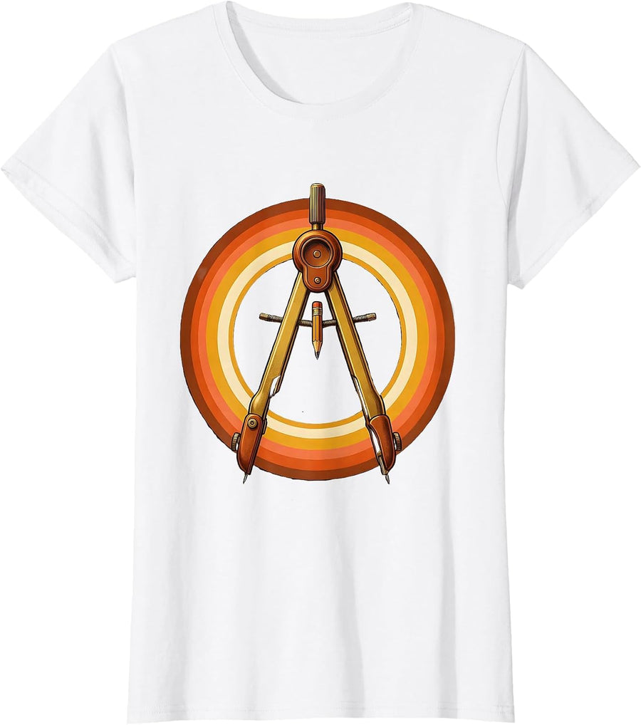 Women's Compass Drawing a Circle Geometry Art Design T-Shirt - White