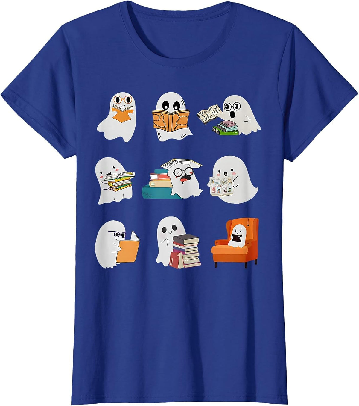 Ghost Reading Teacher Halloween Librarian Book Lover School T-Shirt - Royal Blue