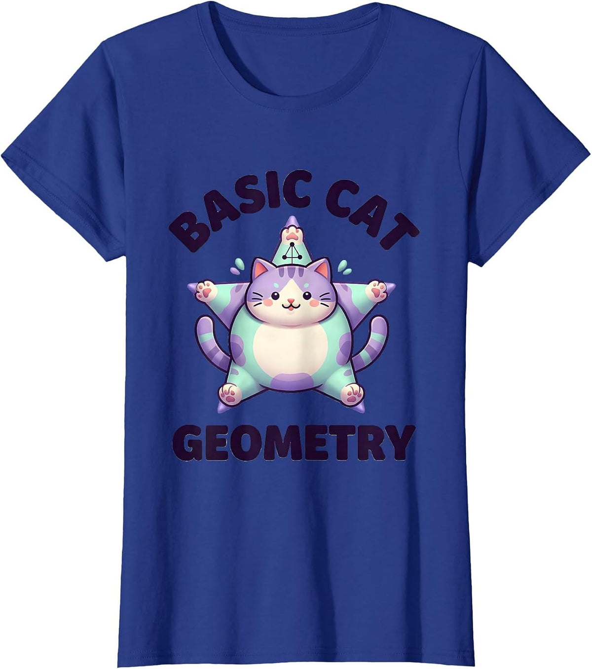 Women's Basic Cat Geometry Cute Kawaii Math Teacher Cat Lover Gift T-Shirt - Royal Blue
