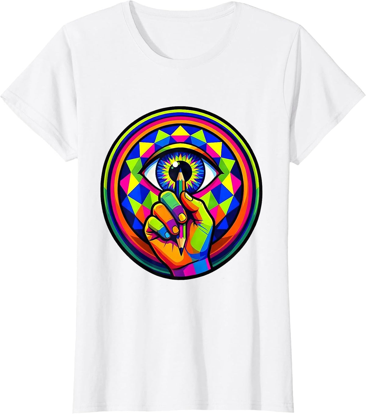 Art Teacher Geometric Eye Drawing Illustration T-Shirt - White