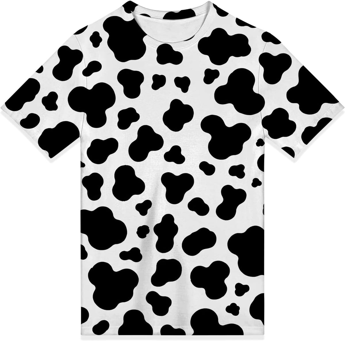 Cow Print Crew Neck Short Sleeve T-Shirt - 01 Black Cow