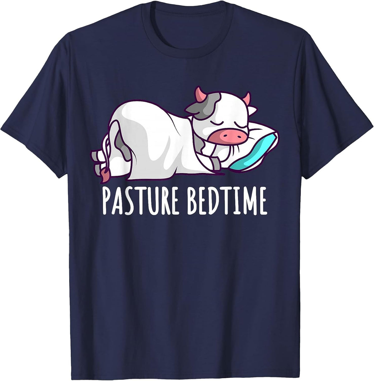 Funny Pasture Bedtime Cute Cow Sleeping Pajamas PJs Napping T-Shirt - Navy Blue