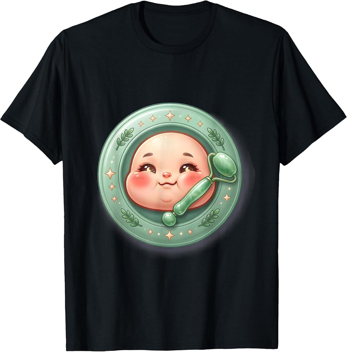 Men's K-Beauty Jade Roller Skincare Illustration T-Shirt - Black