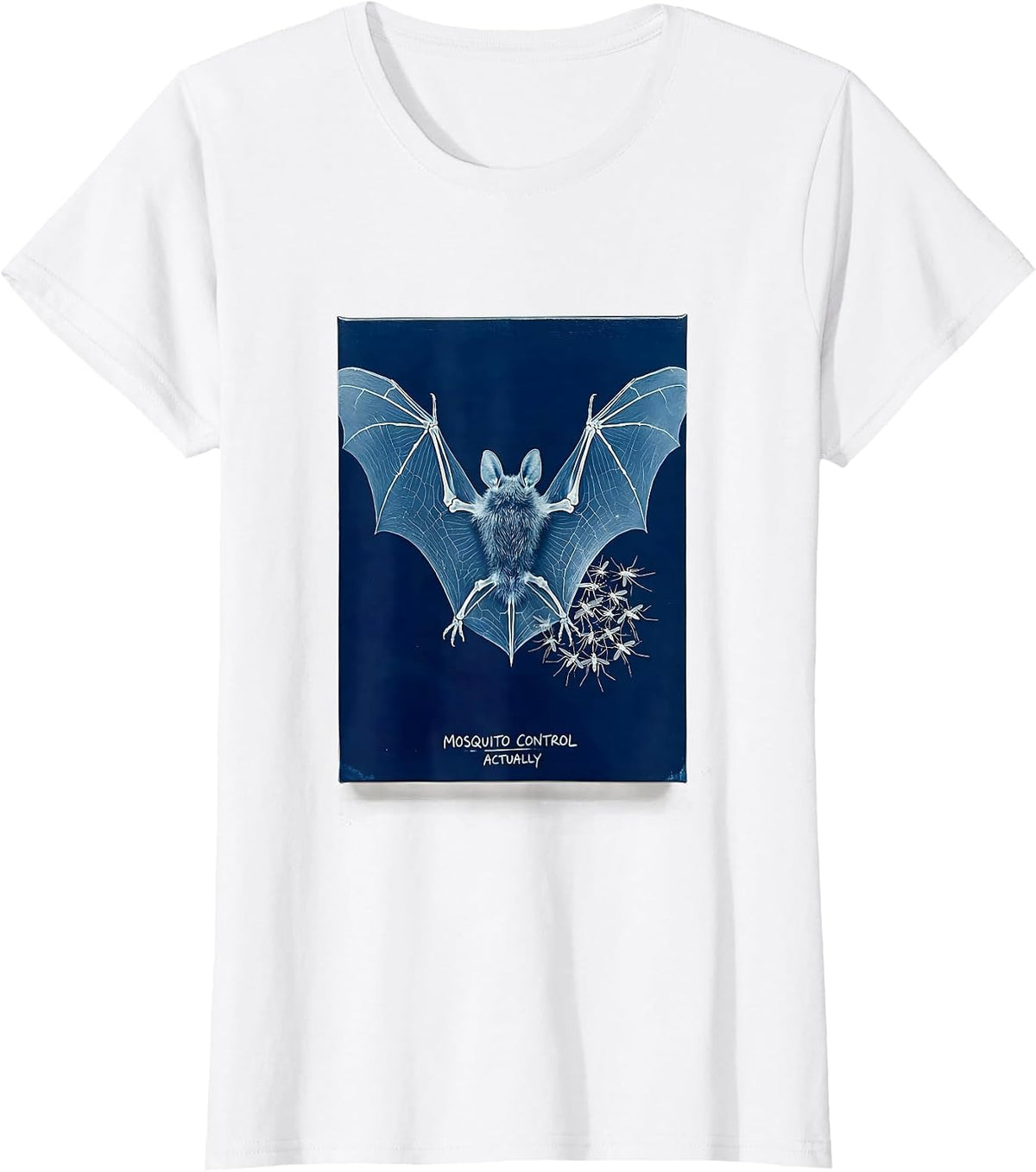 Women's Mosquito Control, Actually Funny Bat Lover Halloween Humor T-Shirt - White