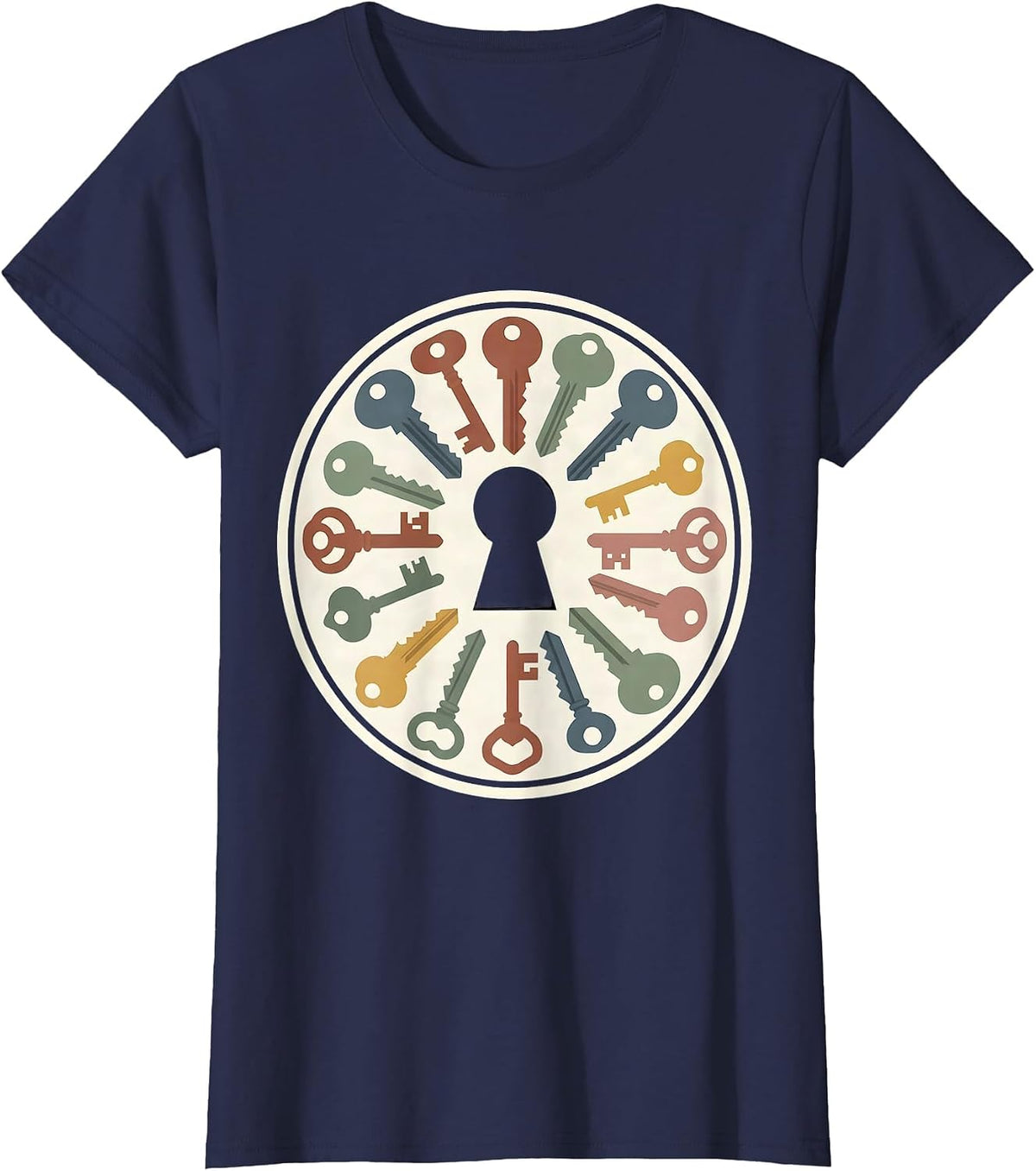 Women's Neurodiversity Unique Keys Unlocking One Door Art T-Shirt - Navy Blue