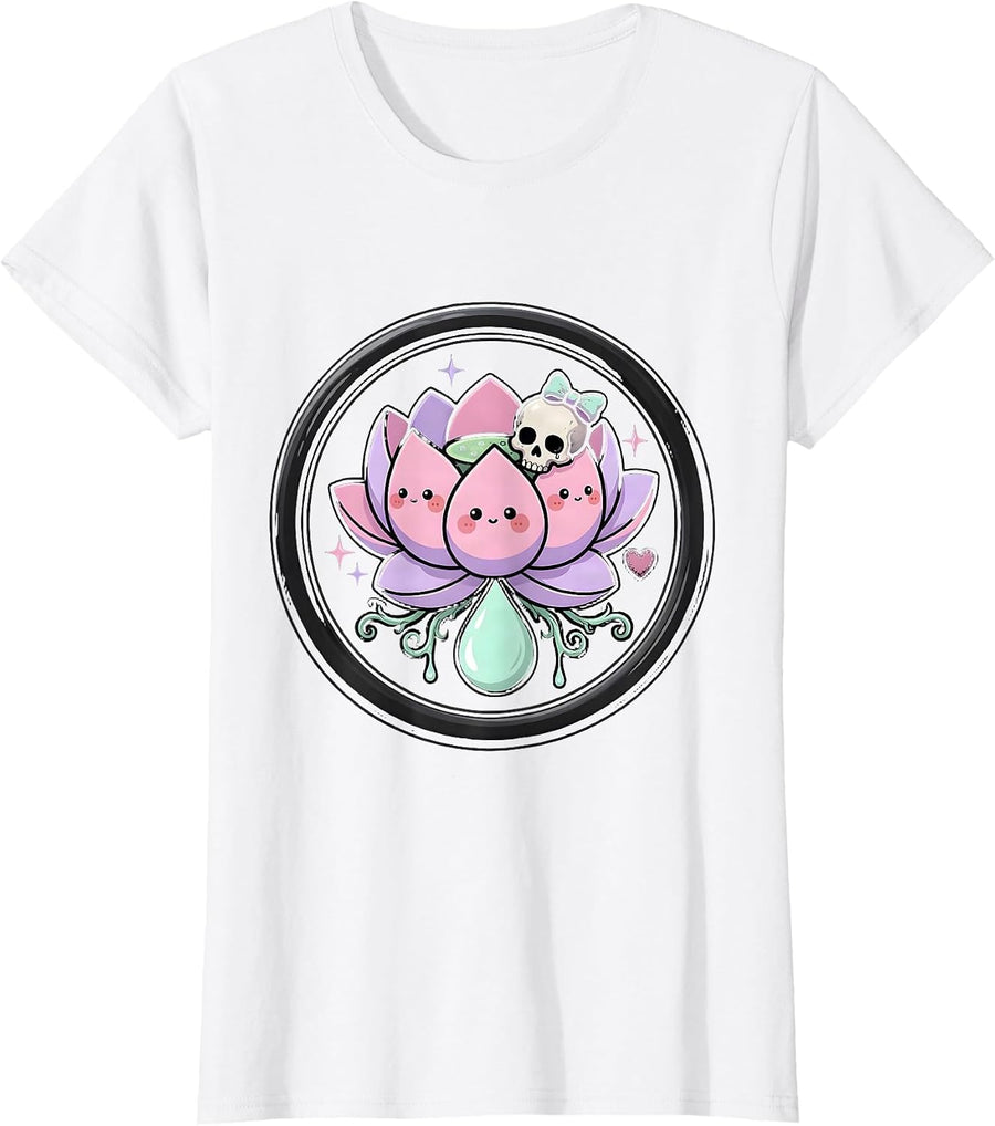 Women's K-Beauty Lotus Serum Drop Skincare Graphic T-Shirt - White