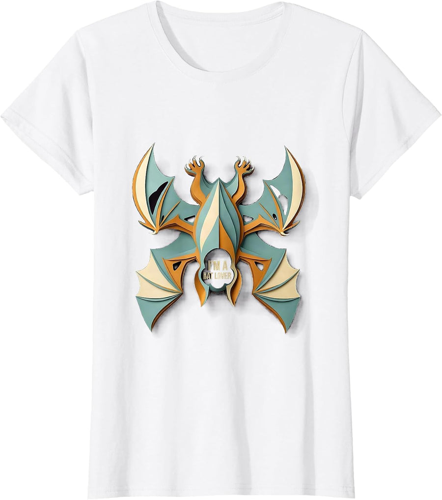 Women's I'm A Bat Lover Paper Cutout Bat Enthusiast Wildlife T-Shirt - White