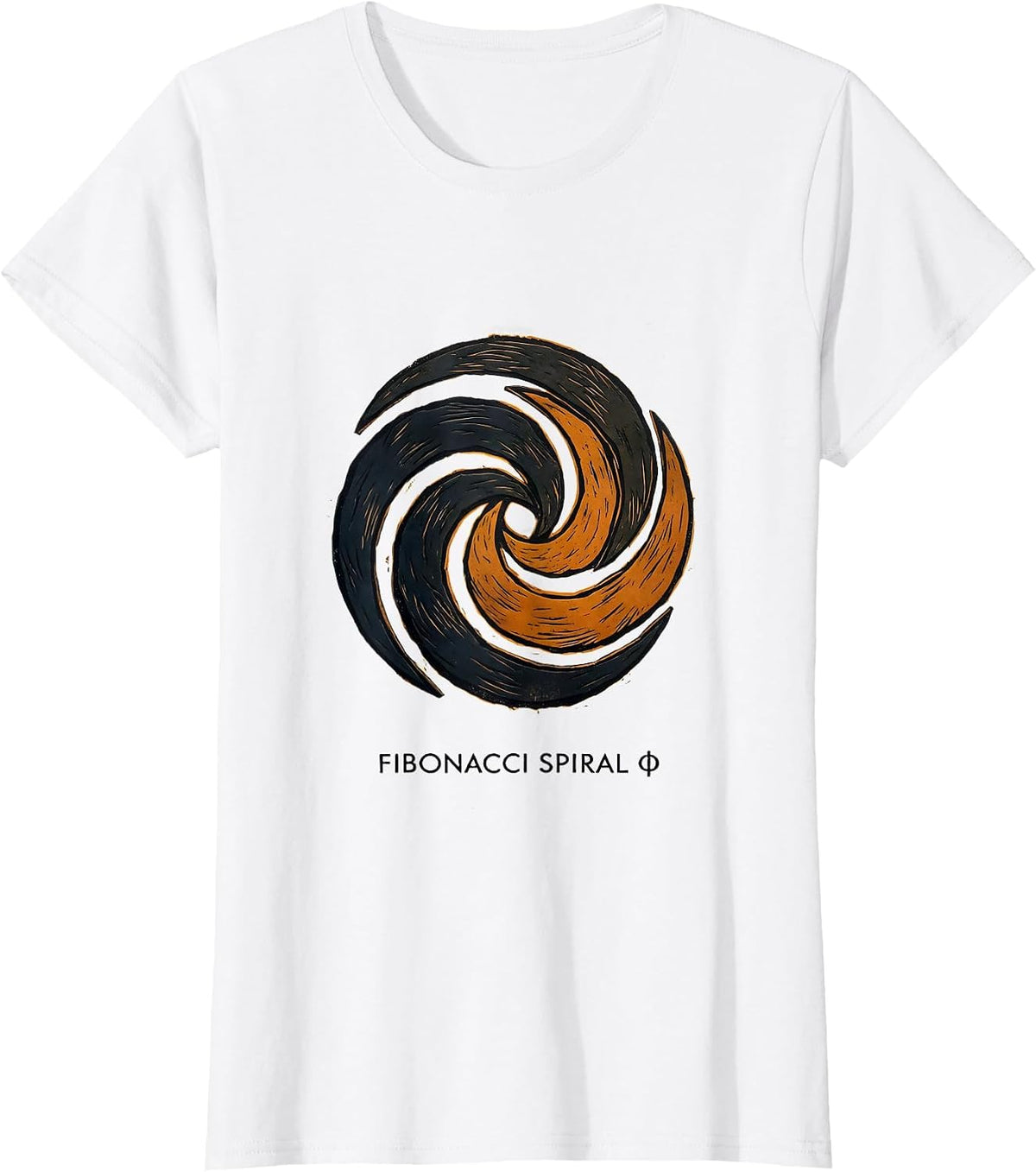 Fibonacci Spiral Φ Linocut Sacred Geometry Math Enthusiast T-Shirt - White
