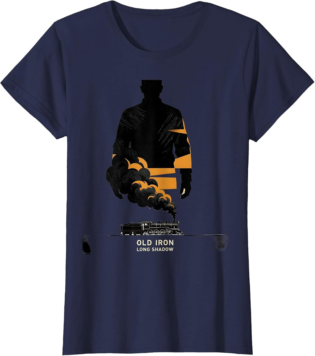 Women's Old Iron Long Shadow Vintage Steam Locomotive Train T-Shirt - Navy Blue