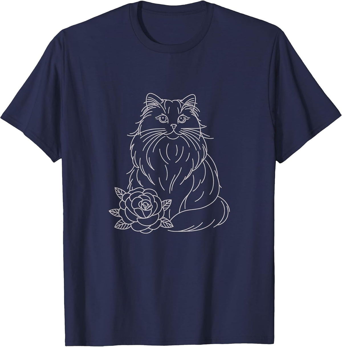 Ragdoll Cat Drawing Line Art Design T-Shirt - Navy Blue