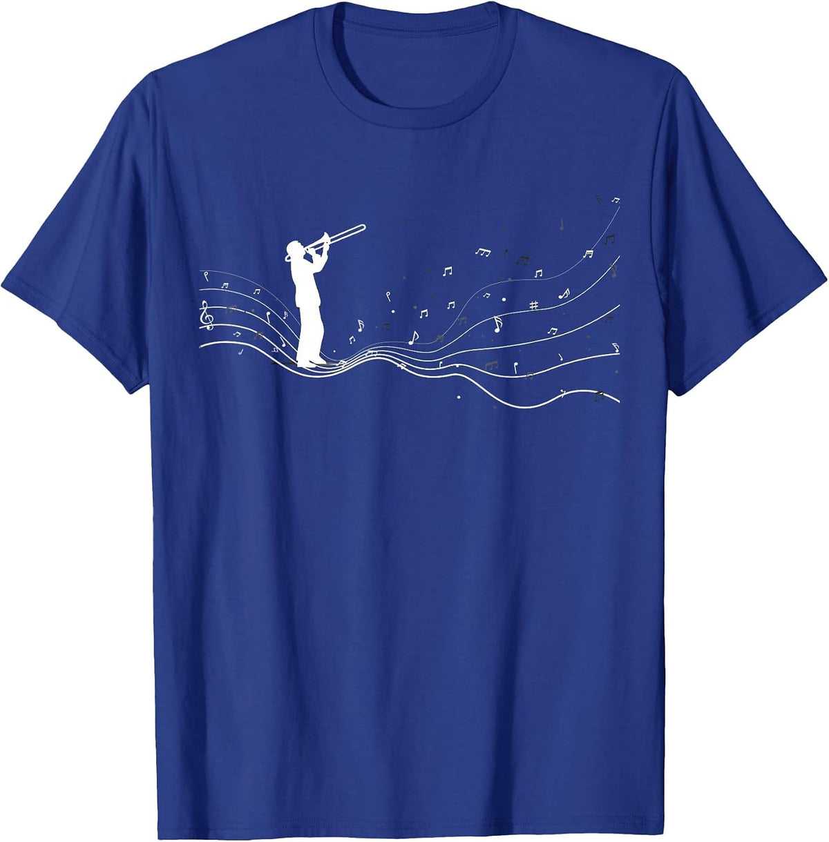 Trombone Musician in Music Notes for Trombone Player T-Shirt - Royal Blue