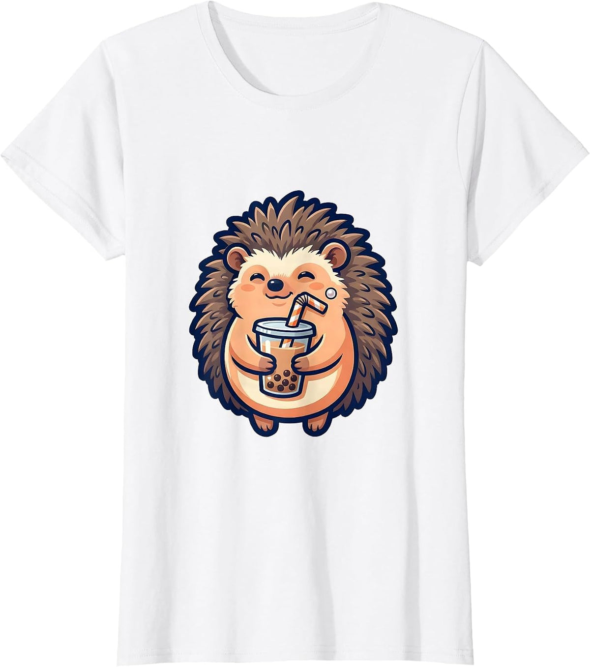 Round Chibi Hedgehog Boba Tea Kawaii Anime Lover T-Shirt - White