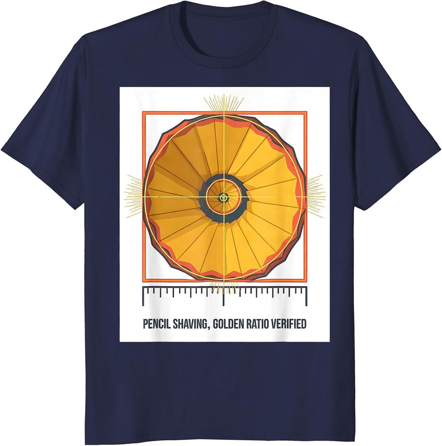 Pencil Shaving, Golden Ratio Verified Math Sacred Geometry T-Shirt - Navy Blue