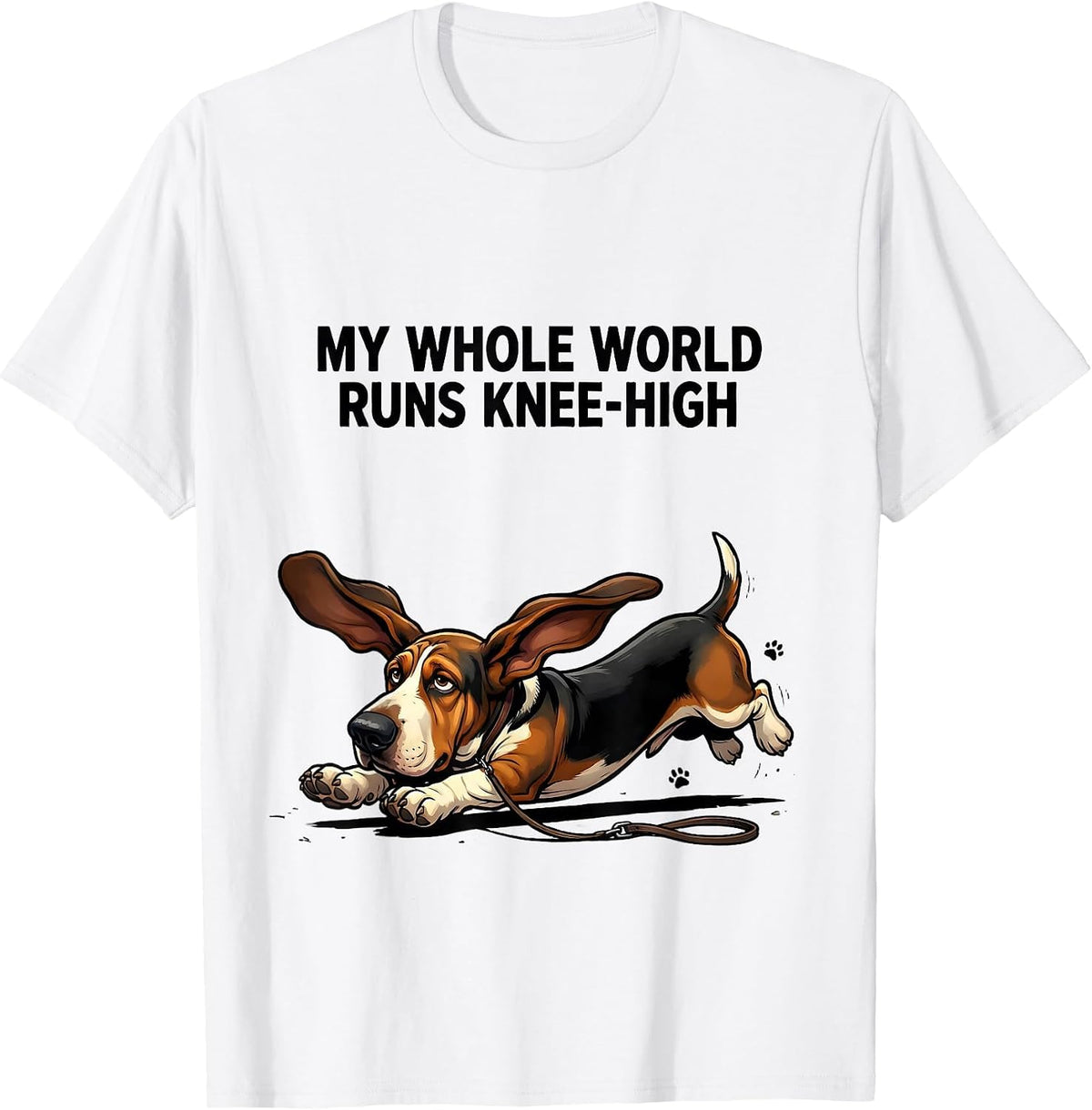 Men's My Whole World Runs Knee-High Funny Basset Hound Dog Lover T-Shirt - White