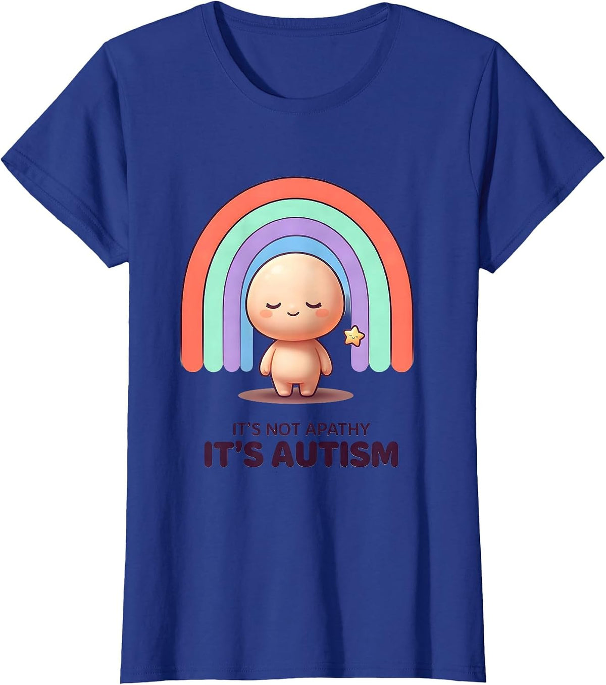Women's It's Not Apathy It's Autism Cute Kawaii Neurodiversity T-Shirt - Royal Blue