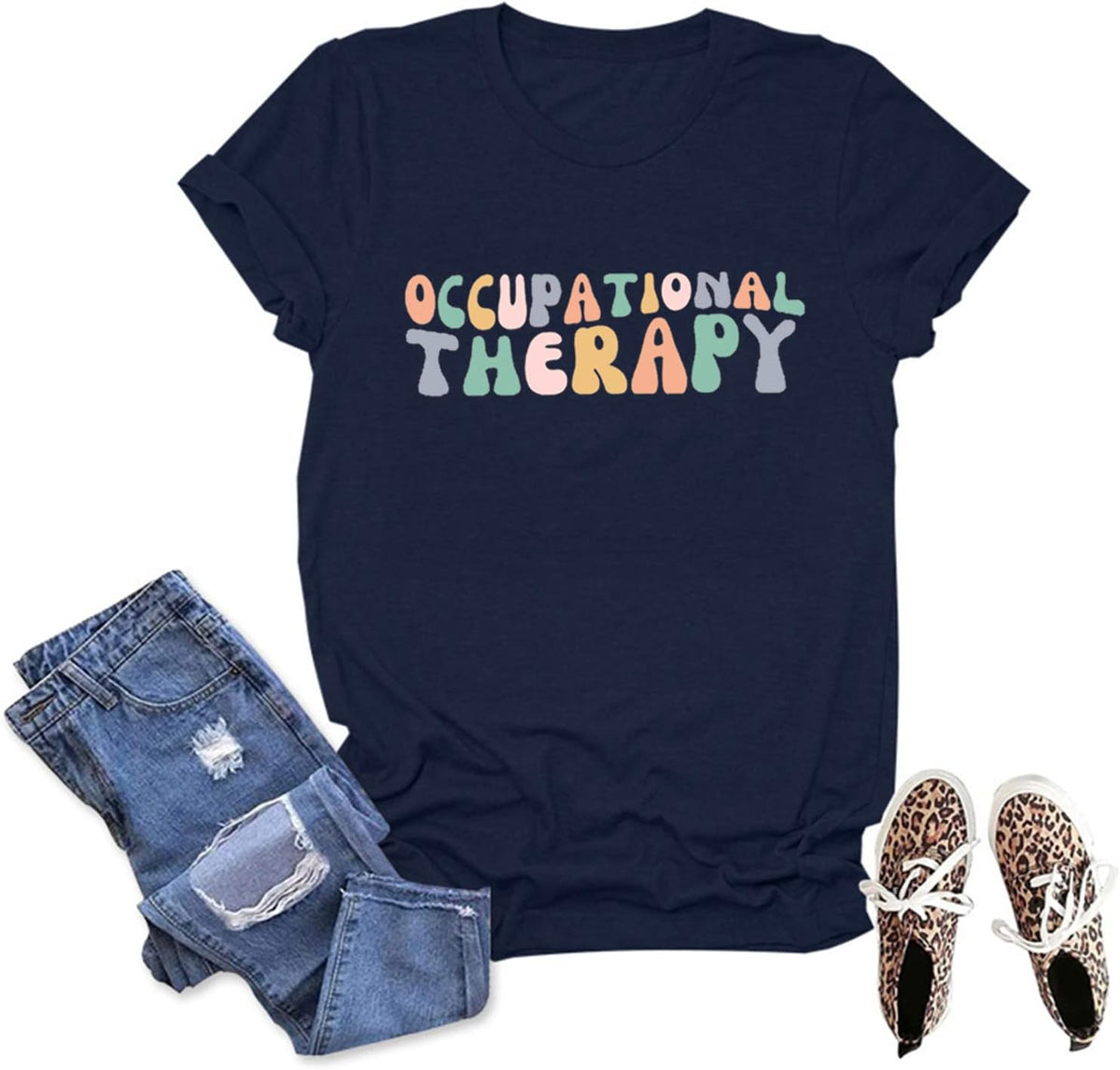 Occupational Therapy Shirts for Women Cute Graphic T-Shirt Casual Summer Short Sleeve Tee Tops Therapist Funny Gifts - Dark