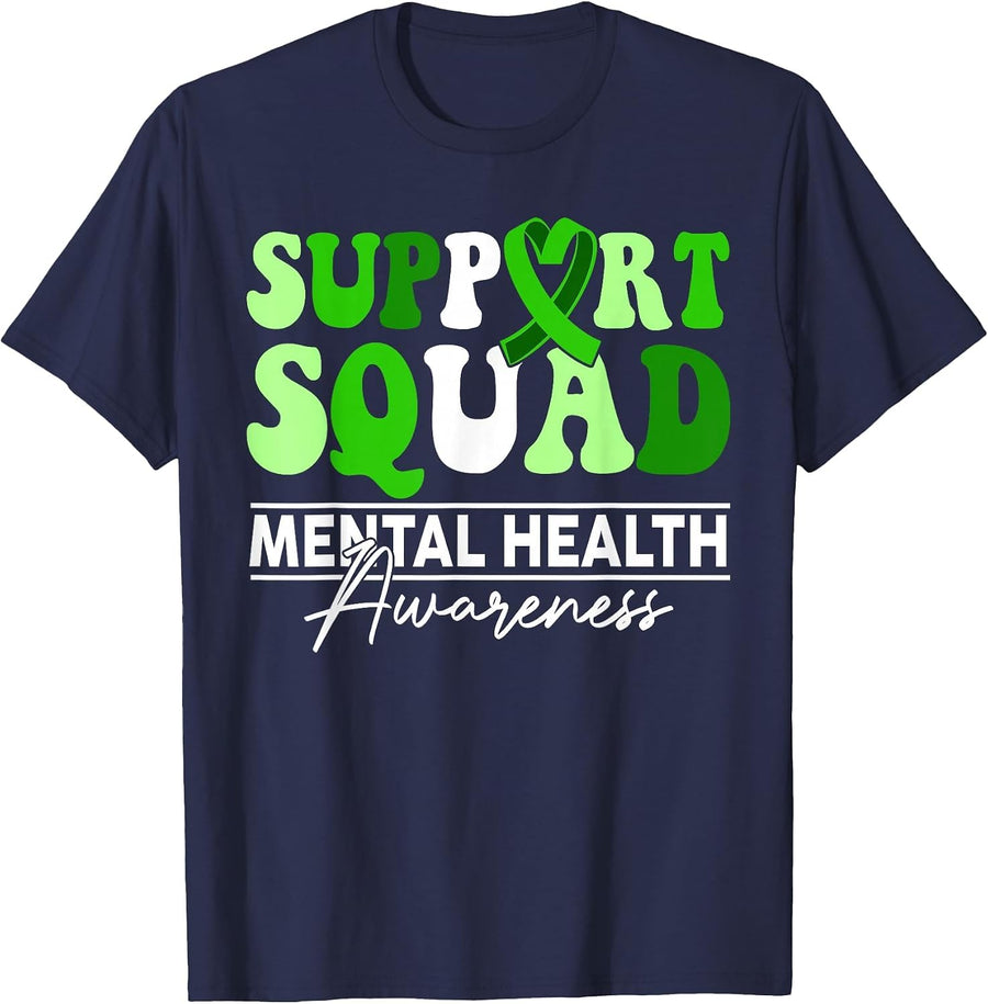Support Squad Sunflower Hair Mental Health Awareness T-Shirt - Navy Blue