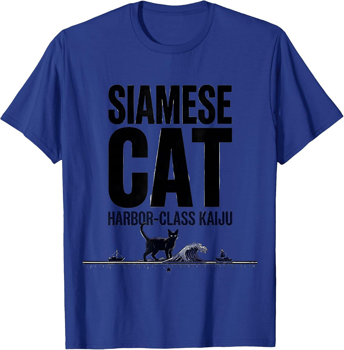 Siamese Cat Harbor-Class Kaiju Funny Japanese Monster Parody T-Shirt - Royal Blue