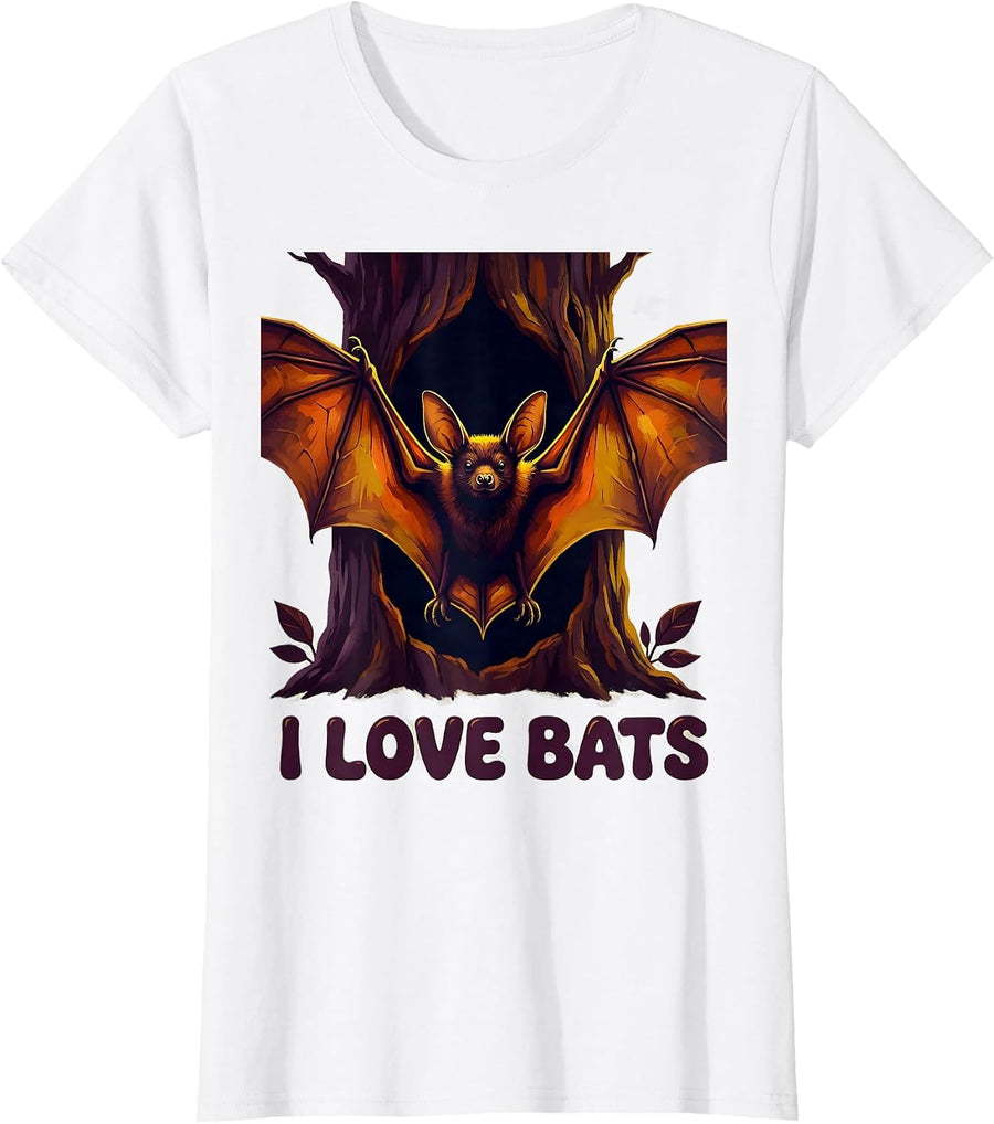 Women's I Love Bats Funny Bat Lover Wildlife Conservation Gothic T-Shirt - White
