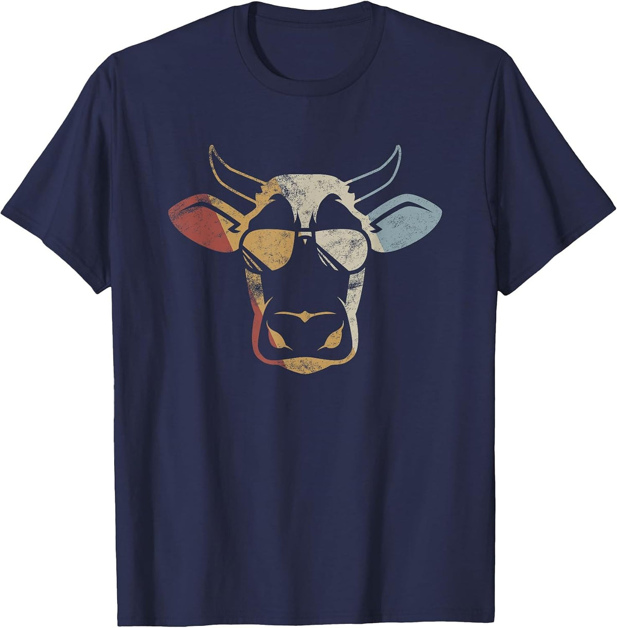 Vintage Cow Sunglasses Retro Farming Graphic Men T-Shirt - Navy Blue