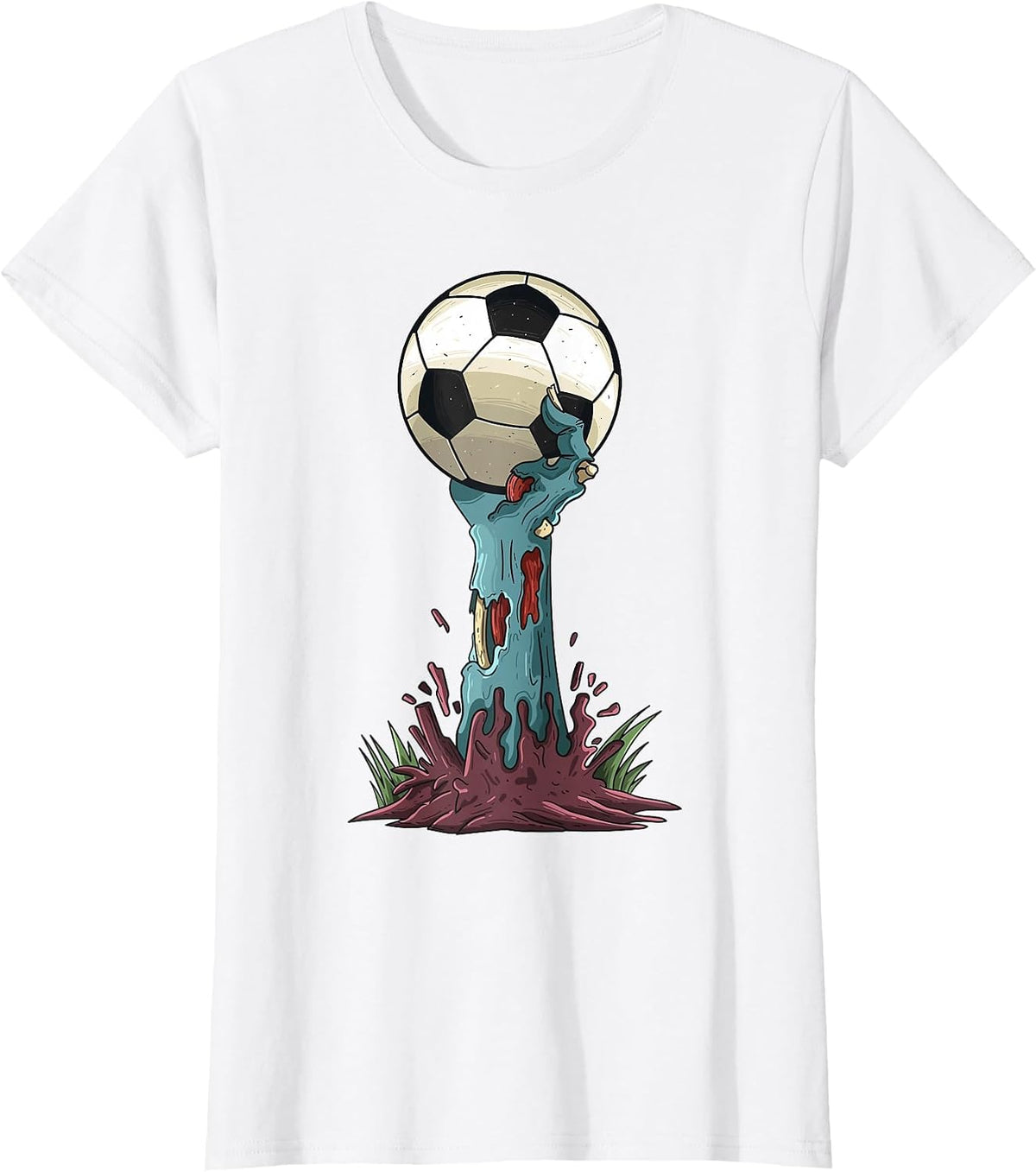 Zombie Hands Soccer Funny Horror Scary Halloween Costume T-Shirt - White