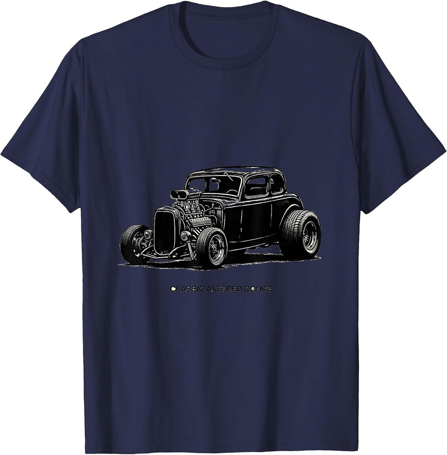 Classic Altered Coupe Vintage Muscle Car Racing Enthusiast T-Shirt - Navy Blue