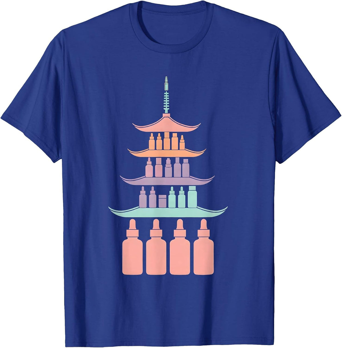 Men's K-Beauty Glass Skin Pagoda Skincare Illustration T-Shirt - Royal Blue