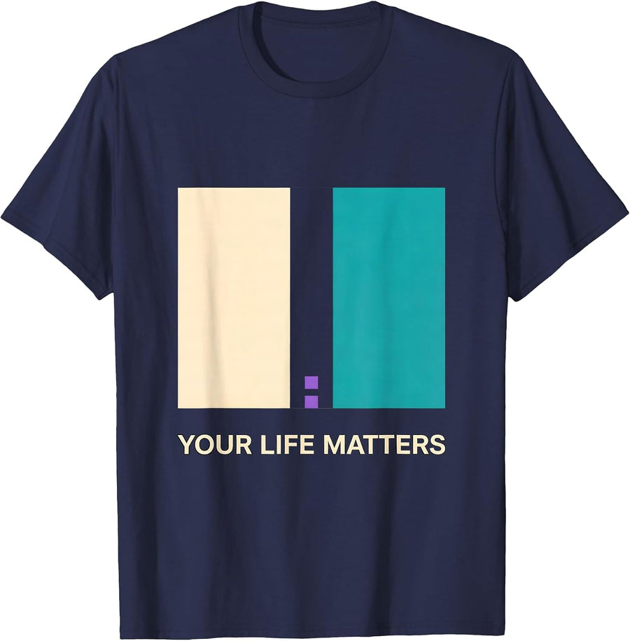 Your Life Matters Semicolon Mental Health Awareness Support T-Shirt - Navy Blue