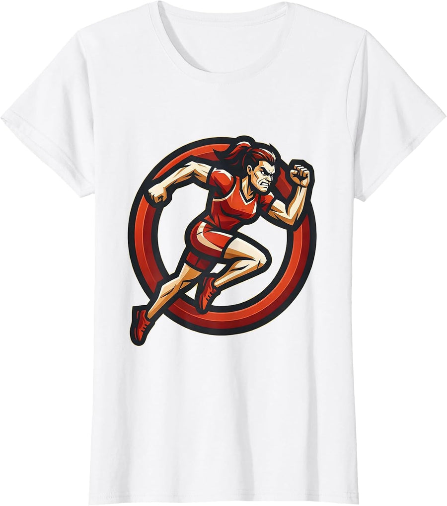 Women's Sprinting Track Runner Graphic Tee T-Shirt - White